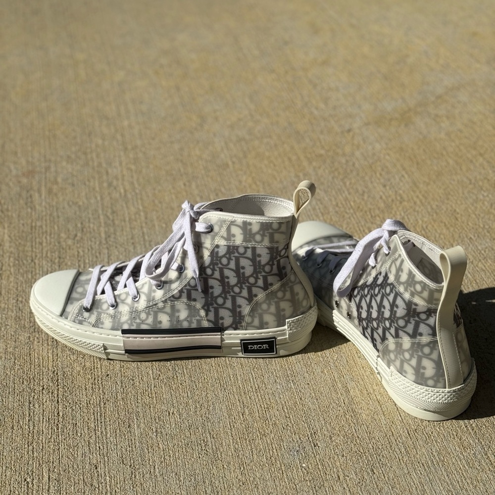 Dior Monogram High-Top Sneakers in Gray and White
